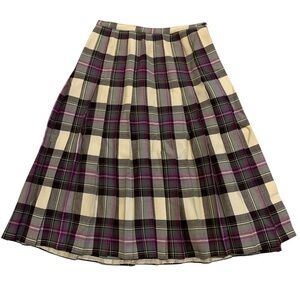 Vintage 70s Aljean of Canada Pure Virgin Wool Plaid Pleated Midi Skirt Size 10